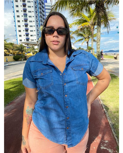 Camisa Jeans Feminina Plus Size 17923 Unica