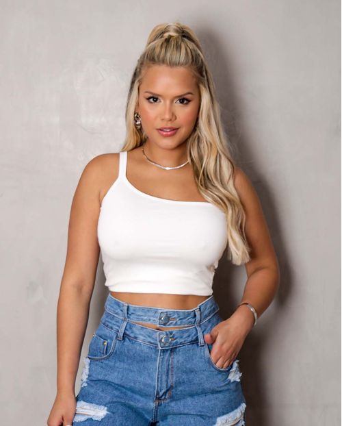 Blusa Feminina Cropped Branca com Duas Alças Ombro Único 90084b Unica