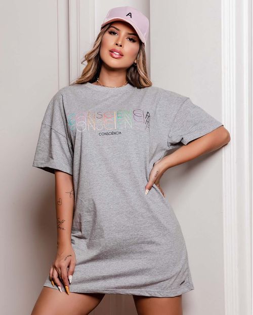 Camiseta Feminina Oversized Mescla Estampa Consciência  90098m Unica