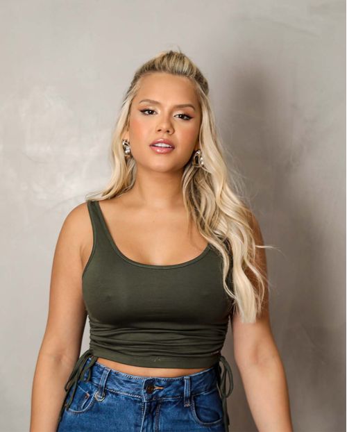 Blusa Feminina Cropped Verde com Amarração Lateral   90086v Unica