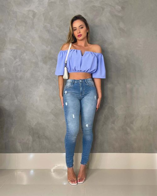 Calça Jeans Feminina Skinny Intermediária  Extreme Power com Detalhe Na Lateral da Barra 21791 Clara