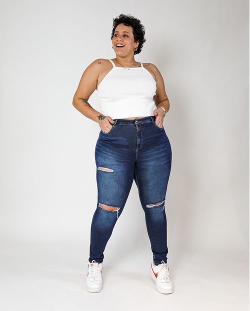 Calça Feminina Skinny Plus Rasgada Escura 21210 Unica