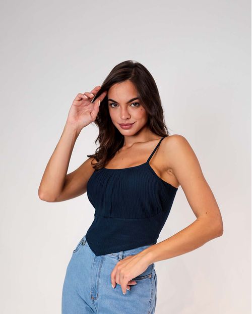 Blusinha Feminina Canelada Cropped com Alcinha Azul   90079a Unica