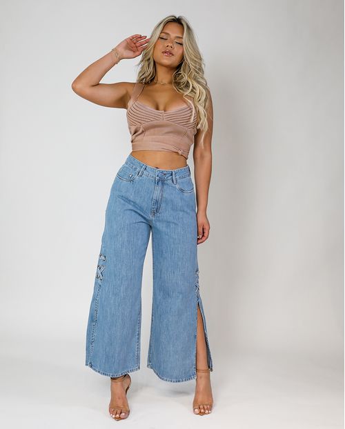 Calça Cropped Oversize Algodão 21099 Unica