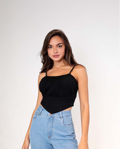 Blusinha Feminina Canelada Cropped com Alcinha Preta   90079p Unica