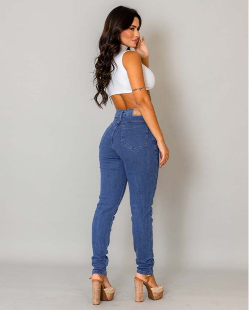 Calça Jeans Feminina Mom Lavagem Média Básica com Elastano 00201m Unica