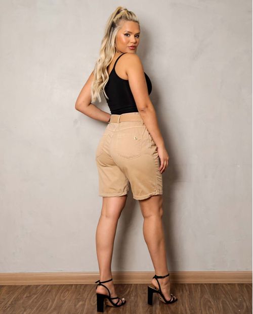 Bermuda Feminina  Baggy Cáqui com Cinto Revestido   21276 Unica