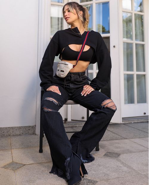 Calça Fem Wide Leg Preto Inv/21 20714 Unica