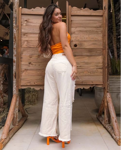 Calça Feminina Cropped Flare Off White Rasgada   02186of Off White