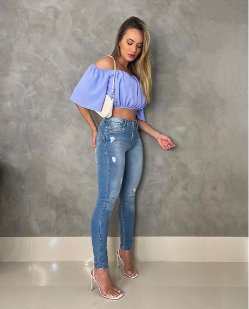 Calça Jeans Feminina Skinny Intermediária  Extreme Power com Detalhe Na Lateral da Barra 21791 Clara