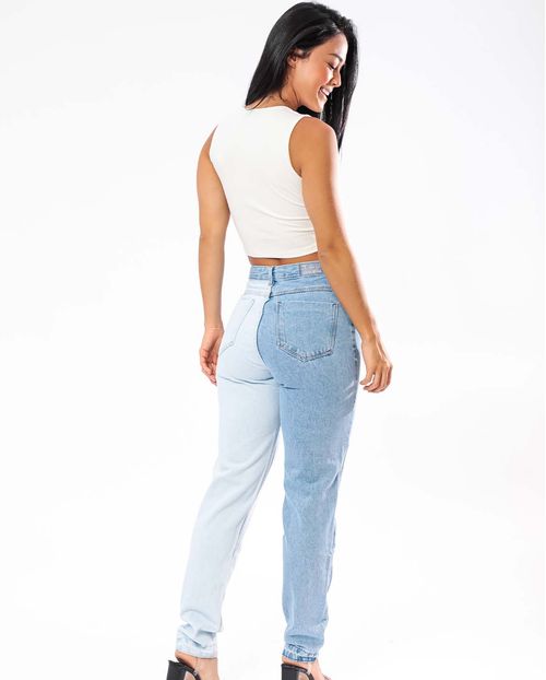 Calça Jeans Feminina Mom Bicolor   21448 Unica