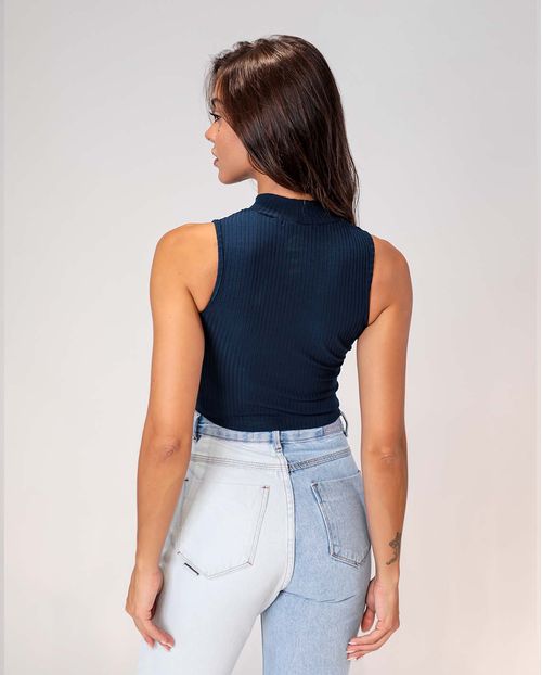 Regata Feminina Canelada Gola Alta Azul   90078a Unica