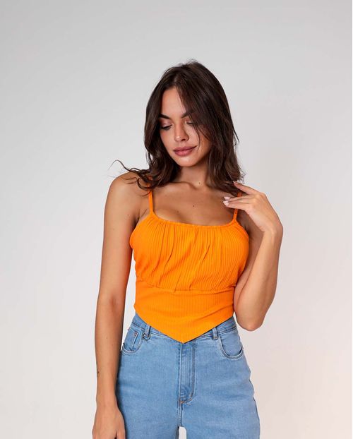 Blusinha Feminina Canelada Cropped com Alcinha Laranja   90079l Unica