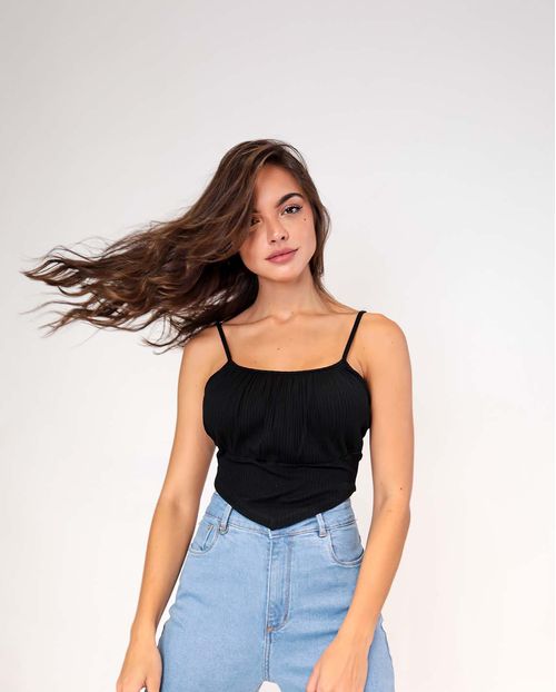 Blusinha Feminina Canelada Cropped com Alcinha Preta   90079p Unica