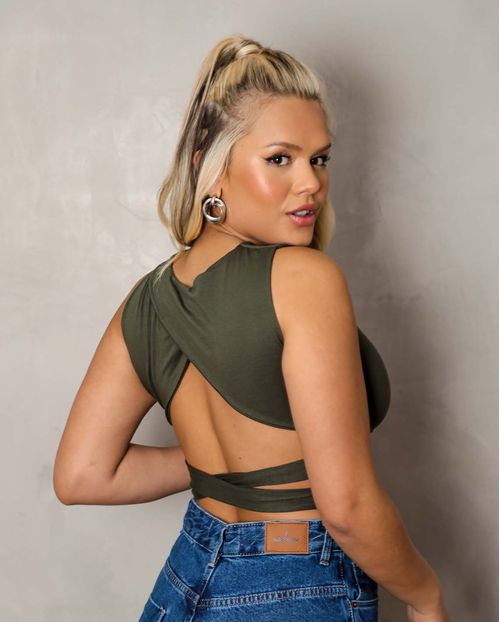 Blusa Feminina Cropped Verde Transpassada   90082v Unica