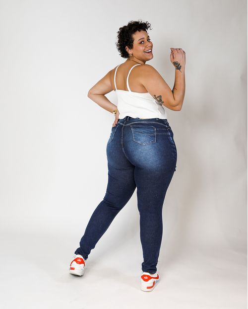 Calça Feminina Skinny Plus Rasgada Escura 21210 Unica
