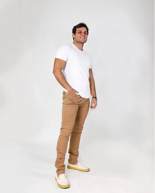 Calça Chino Masculina Bege   11003 Unica
