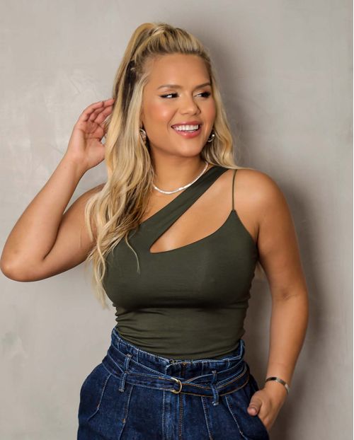 Blusa Feminina Cropped Verde com Alça Cruzada   90088v Unica