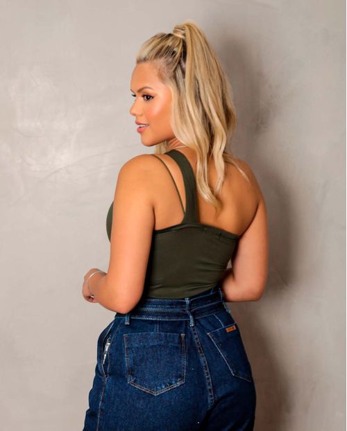 Blusa Feminina Cropped Verde com Alça Cruzada   90088v Unica