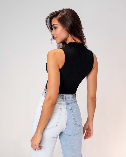 Regata Feminina Canelada Gola Alta Preta   90078p Unica