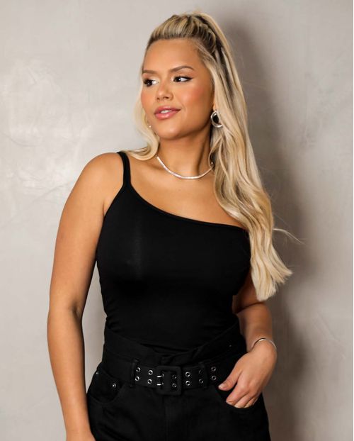 Blusa Feminina Cropped Preta com Duas Alças Ombro Único 90084p Unica