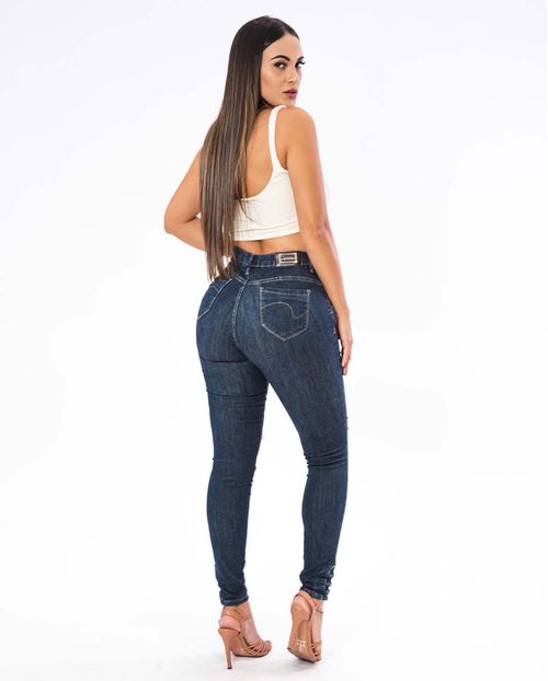 Calça Jeans Feminina Skinny Intermediaria com Barra Diferenciada  21539 Escura Rasgada
