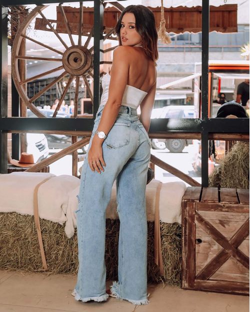Calça Jeans Feminina Wide Leg com Rasgos Estonada   21611 Clara Rasgada