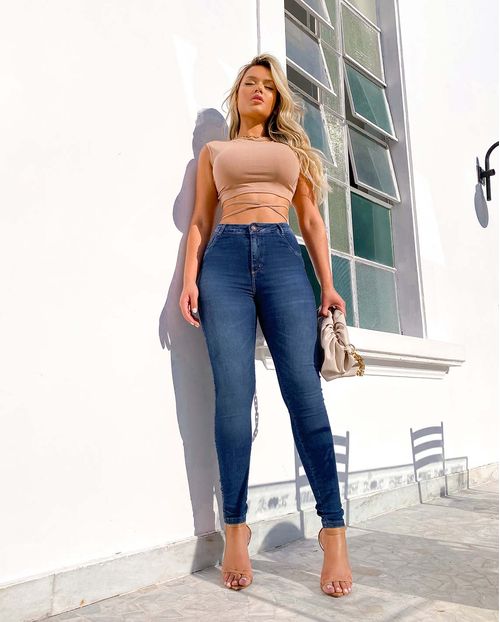 Calça Jeans Feminina Skinny Extreme Power Escura com Pala Contínua   02704e  Unica