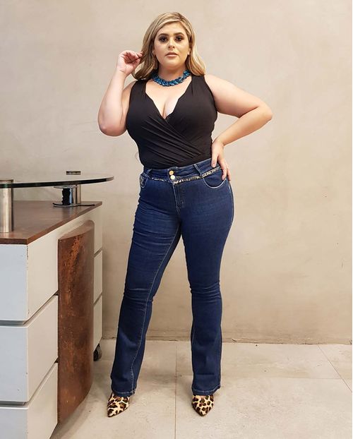 Calça Jeans Feminina Plus Flare com Vies de Animal Print - 16714 Unica