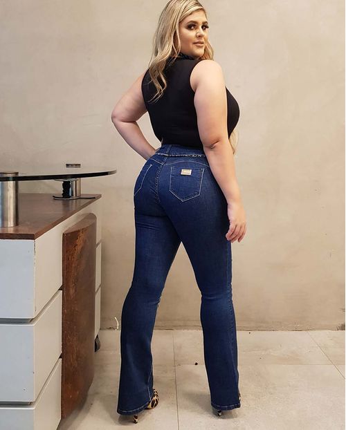 Calça Jeans Feminina Plus Flare com Vies de Animal Print - 16714 Unica