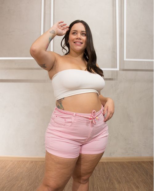 Shorts Fem Plus Collor Verão/21 20119r Rosa Unica