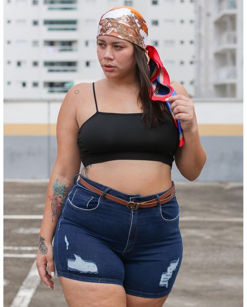 Shorts Plus C/barra Virada e Cinto Caramelo 20311 Unica