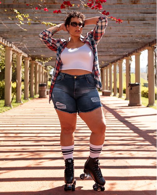 Shorts Plus Rasgado C/barra Desfiada 21191 Unica