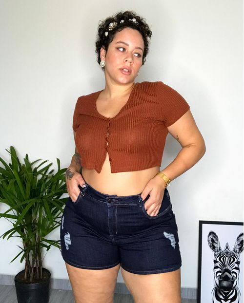 Shorts Plus C/fenda Lateral Escuro 21186e Unica