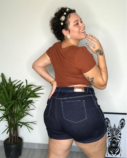 Shorts Plus C/fenda Lateral Escuro 21186e Unica