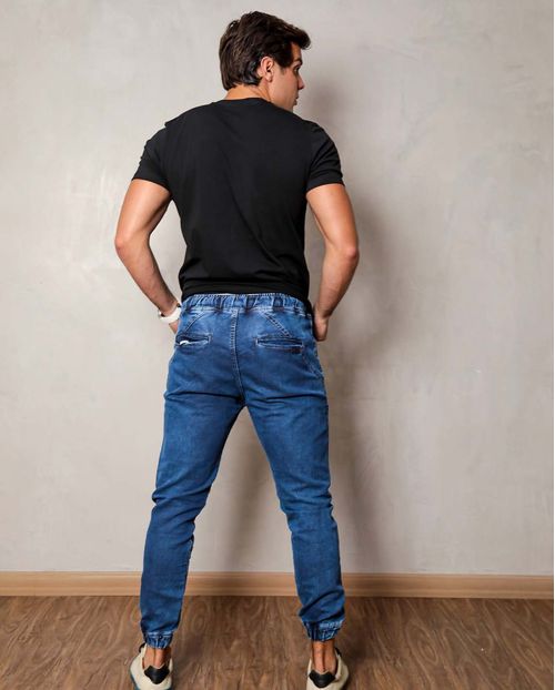 Calça Jeans Masculina Jogging Média com Recortes No Joelho - Linha Itália   21046 Unica
