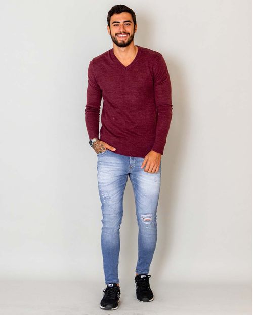 Calça Jeans Masculina Super Skinny com Puídos - Linha Itália  21668 Média