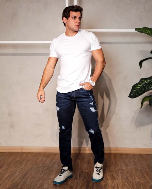 Calça Jeans Masculina Skinny Escura com Puídos - Linha Man Style   20994 Unica