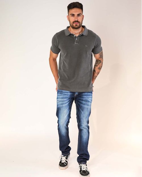 Calça Jeans Masculina Slim Escura Estilo Used com Puídos - Linha Man Style   21505 Escura