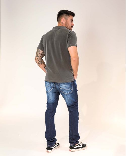 Calça Jeans Masculina Slim Escura Estilo Used com Puídos - Linha Man Style   21505 Escura