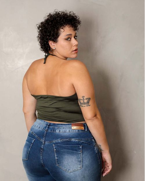 Blusa Feminina Plus Cropped Verde com Recorte Frontal 90089v Unica