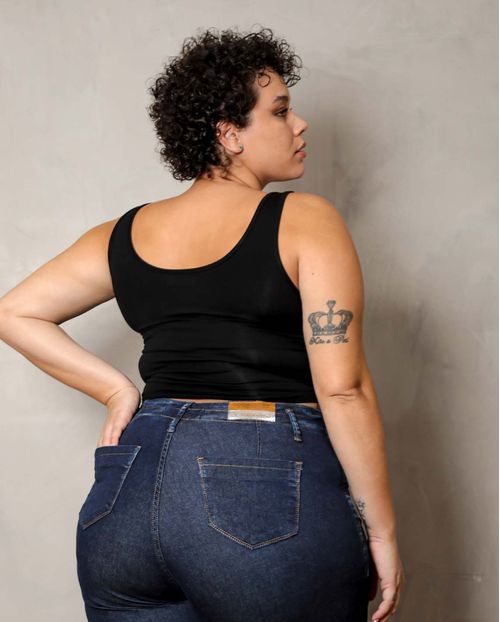 Blusa Feminina Plus Cropped Preta com Amarração Lateral   90087p Unica