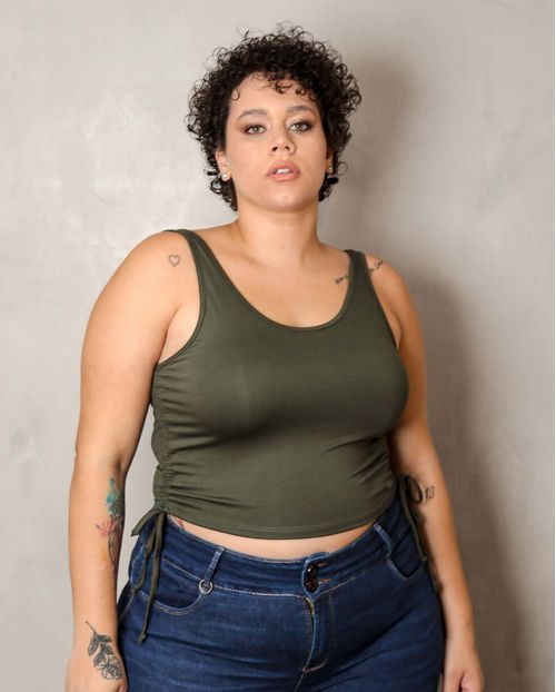 Blusa Feminina Plus Cropped Verde com Amarração Lateral   90087v Unica