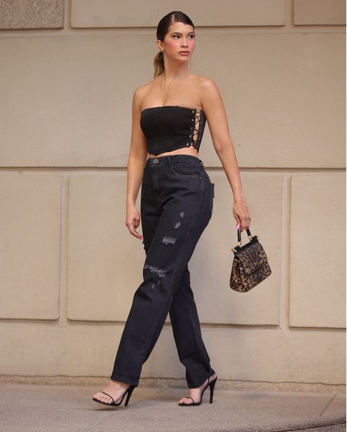 Wide Loose Preta C/rasgos 02901p Unica