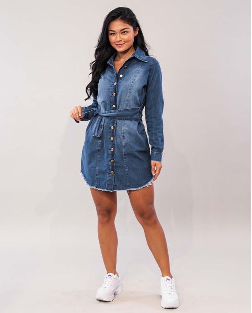 Chemise Jeans Feminino com Cinto de Amarração 16743 Unica