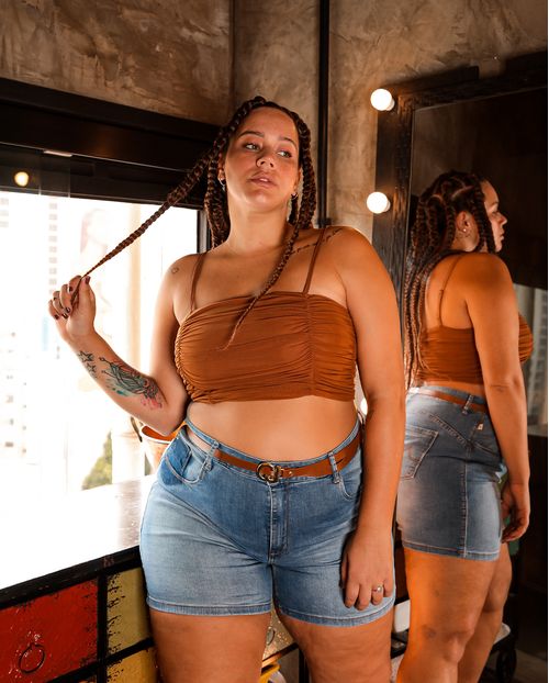 Shorts Feminino  Plus Consciência Jeans , Coleção Verão Plus-20471 Unica