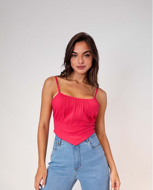 Blusinha Feminina Canelada Cropped com Alcinha Rosa   90079r Unica