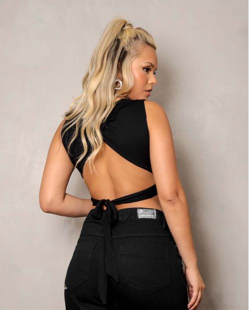 Blusa Feminina Cropped Preta Transpassada   90082p Unica