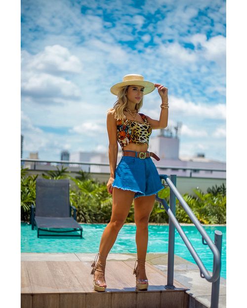 Shorts Jeans Feminino Godê com Cinto   20268 Unica