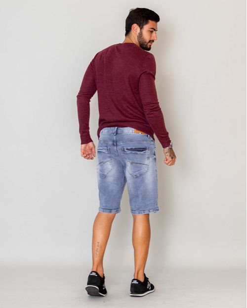 Bermuda Jeans Masculina com Rasgos e Puídos - Linha Itália  21597 Médio Sky